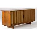 George nakashima cherry cabinet with freeedge top and two verticalgrilled sliding doors backed in pandanus cloth enclosing interior shelves 1969 accompanied by original correspondence with georg