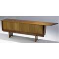 George nakashima walnut credenza with dovetailed freeedge top overhanging two grilled sliding doors backed in pandanus cloth enclosing shelves on base 1960 a very rare form accompanied by a cop
