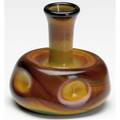 Tiffany studios agate glass cabinet vase in amber umber and emerald with four dimples etched lct favrile 0286 3 x 3