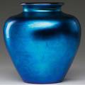Steuben blue aurene vase etched steuben 7 34 x 7