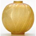 Rene lalique palmes vase of cased yellow glass c 1923 m p 428 no 952 molded r lalique made in france engraved r lalique 952 ht 4 38
