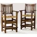 Gustav stickley pair of billiard chairs with rush seats restored legs early red decals 46 x 26 14 x 20 14