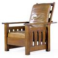Lifetime flatarm morris chair with dropin spring seat leather upholstery paper label 43 x 32 14 x 36