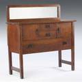 Gustav stickley sideboard with mirrored back fastened with butterfly joints branded signature 50 x 48 x 20