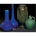 Chelsea keramic art works four glazed vases including a jug grinding chips to indigo bottle stamped ckaw tallest 9 14