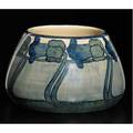 Newcomb college early large and squat vessel painted by ada lonnegan with blue daffodils on green stems 1903 exhibited in newcomb pottery an enterprise for southern women 18951940 the newcom