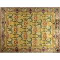 William morris style contemporary roomsize rug with mustard yellow and lavender blossoms 91 x 120