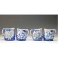 Dedham crackleware four night and morning pitchers indigo stamps 5 x 5 12