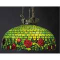 John morgan attrib hanging leaded glass chandelier with red roses on a green base three sockets hardware probably replaced unmarked 39 x 24