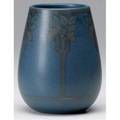 Marblehead ovoid vase painted with stylized lemon trees on indigo ground ship mark 4 12 x 3 12