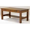 Gustav stickley threedrawer library table with hammered copper oval pulls red decal and paper label 30 x 66 12 x 36