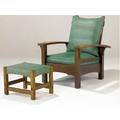 Gustav stickley bowarm morris chair and footstool the dropin spring seat loose back pillow and stool recovered in green leather chair unsigned stool with paper label 38 x 30 14 x 36 15 x