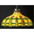 Bradley  hubbard leaded glass hanging fixture with pink tulips and green foliage on a golden slag glass ground over a threesocket cluster a strong arts  crafts design complete with original ch