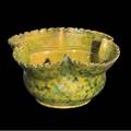 George ohr small fourlobed bowl with piecrust edge covered in green speckled glaze stamped ge ohr biloxi 1 34 x 3 14