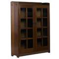 Gustav stickley doubledoor bookcase with gallery top and three fixed shelves red decal and paper label 56 x 43 x 13