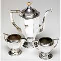 Kalo hammered sterling faceted coffee set with tall pot creamer and sugar the coffee pot with bone joints and finial each stamped sterling hand wrought at the kalo shop and inscribed jmg 18 f