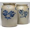 Cowden stoneware two crocks cowden  wilcox threegallon jar and fh cowden fourgallon jar tallest 14