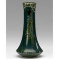 Weller jap birdimal corseted vase decorated with geisha under trees very small touchup at rim impressed numbers 7