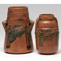 Roseville two brown laurel vases unmarked taller 7 12