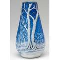 Cameo glass vase with cobalt ground and applied winter scenery signed kt 10