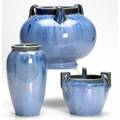 Fulper three vases covered in chinese blue glaze all marked tallest 7