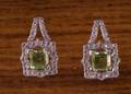 Peridot White Sapphire  Sterling Earrings Pair