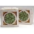 Rookwood faience pair of architectural tiles with green flower 7 12 sq