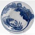 Dedham small crackleware plate painted with crab pottery stamp and possible artists initials 6 dia