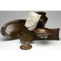 Arts and crafts seven items five hammered copper pieces including an oval tray with riveted handles and brass details book trough decorated in pyrography table runner embroidered with daisies unm