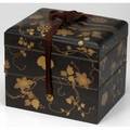Japanese lacquer domed box decorated with mons and flowering tendrils 19th c 9 x 8 34 x 10 34