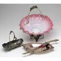 Silverplate including a brides basket with fluted overlay bowl together with three other smaller items