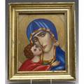 Religious icon mother and child in gilded frame 20th c 9 14 x 11 14