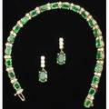 Emerald and diamond gold link earrings and bracelet 14k yg oval faceted emeralds 145 cts tw diamonds approx 3 cts tw 167 gs 7 bracelet