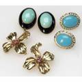 Mid20th c gold jewelry two 14k yg and ruby dogwood blossom scatter pins onyx and persian turquoise ear clips in 14k yg turquoise and 14k earrings with lever backs 405 gs largest 1 14