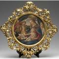 Religious painting in elaborate florentine frame 20th c 10 12 round