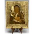 Russian icon gilded mother of god with brass cover and removable oklad dated 1852 11 34 x 14 14
