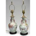 Chinese porcelain pair of rose mandarin vases mounted as lamps not drilled 13 14
