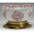 Chinese export porcelain squareshaped deep bowl with round corners mounted on a bronze base there is a tight 2 12 hairline to one corner 10 sq
