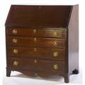 Federal period slantfront mahogany desk with fitted interior and french feet ca 1810 with replaced oval brasses 42 34 x 39 34 x 21