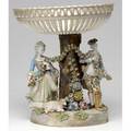 Dresden style figural group with mounted open work bowl some losses and repairs 14
