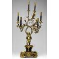 Lighting dore bronze and black marble candelabrum with figural cherub and foliate branches 37