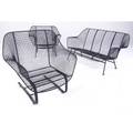 Russell woodard threepiece suite two lounge chairs and a settee in black wire mesh settee 28 x 54 x 26