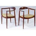 Hans wegner pair of teak armchairs with yellow vinyl cushions 29 12 x 25 x 20