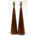 Esa denmark pair of teak conical table lamps marked esa made in denmark each wooden base 18
