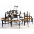 Italian modern set of ten ladderback side chairs with rushed seats and black lacquer frames each stamped made in italy 33 x 18 x 19