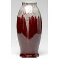 Michael anderson  sons tall baluster vase covered in gray and oxblood flambe glaze stamped mas denmark and numbered 14 12