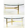 Style of zographos pair of occasional tables with glass tops on brass tripod bases each 15 12 x 36 12