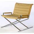 Modern tubular steel armchair with wicker seat and chaneled cushion 29 x 29 x 30