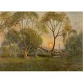Gustave weigand american 18721957 summer landscape at twilight oil on canvas laid on masonite framed signed 24 14 x 36 provenance private collection new york