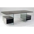 Xavier marbeau desk with glass top and frame with two stainless steel and ebonized oak drawer units label to one drawer 29 12 x 82 x 28 12